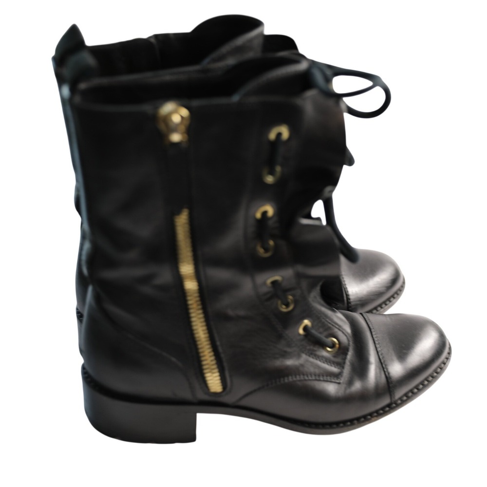 Valentino Garavani Black Leather Ruffle Combat Boots Side Zip D WS 00987 Size 38